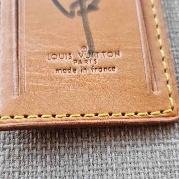 Louis Vuitton Name Tag Tan Genuine Leather Luggage Tag LV Tag Made in France aut - Picture 3 of 8